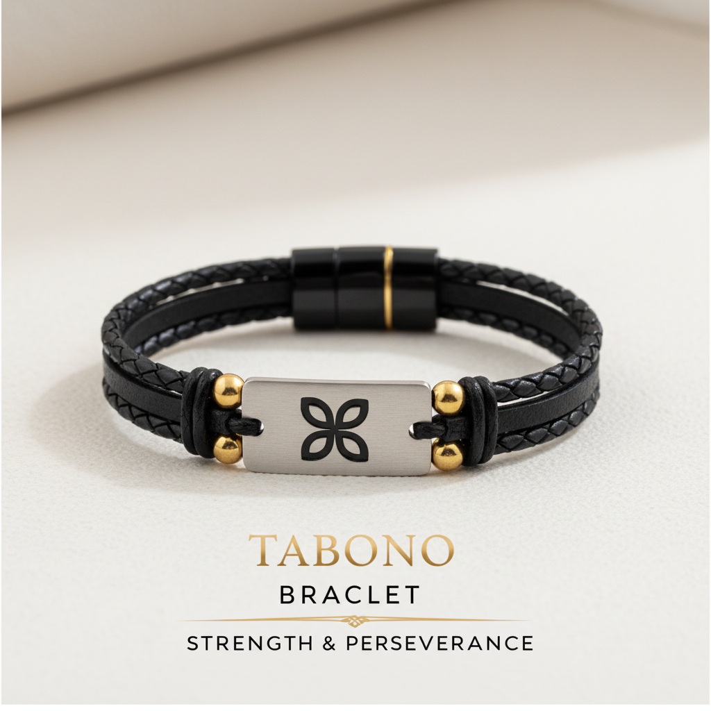 Tabono Adinkra Symbol charm on a leather rope bracelet